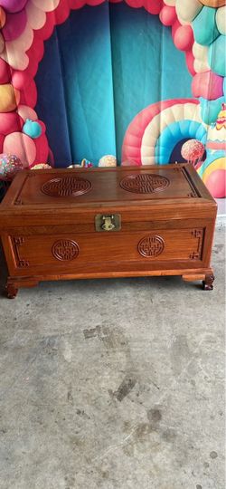 Mid-Century Chinese Ming Style Camphor Wood Blanket Chest With Longevity Symbols