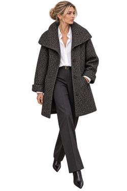 H&M 73% Wool Herringbone Coat US 14 Oversized Collar Quiet Luxury