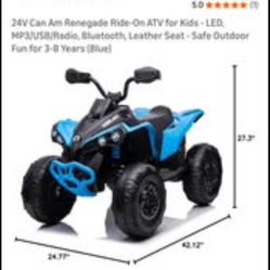 24V Can Am Renegade Ride-On ATV for Kids - LED, MP3/USB/Radio, Bluetooth, Leather Seat - Safe Outdoor