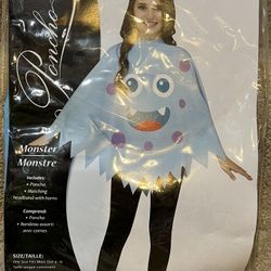 Blue Monster Child Teen Halloween Costume Poncho Shirt Easy One Size 4-14 NEW