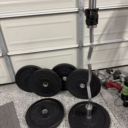 170lbs bumper Plates, Curl Bar And Clamps