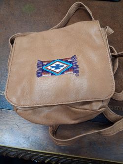 Tan Leather Crossbody Bag with Southwestern Embroidery