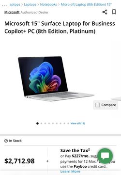 Microsoft 15" Surface Laptop for Business Copilot+ PC (8th Edition, Platinum) OBO