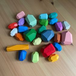 25 Wooden Sorting Stacking Rocks Gems Building Blocks 