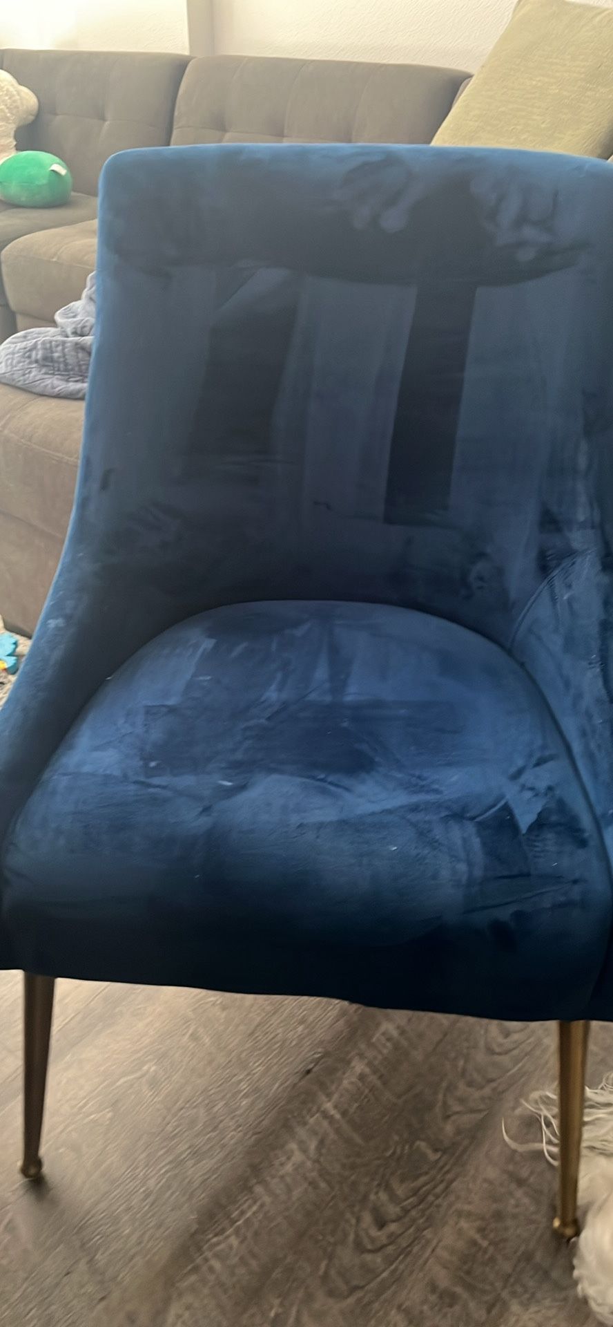 Two Velvet Blue Dining Chairs