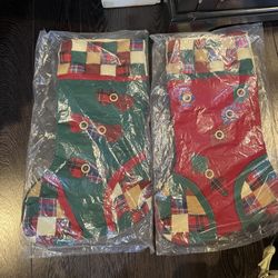 Patchwork Christmas Stockings set of 2 Handmade 24” long decor