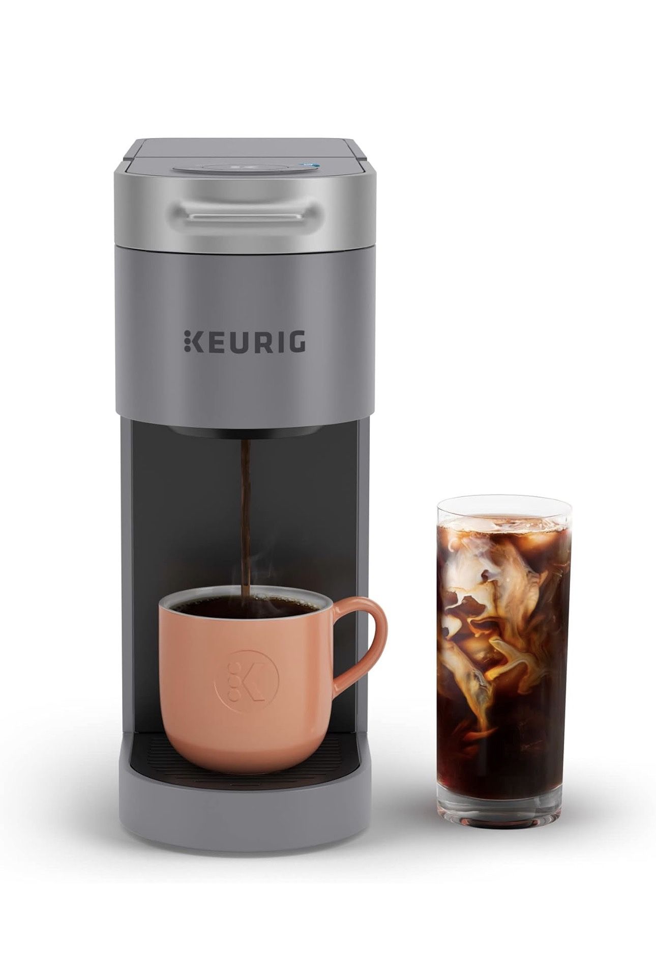 Keurig K-Slim + ICED Single Serve Coffee Maker, Hot and Cold Coffee Capabilities, Brews 8 to 12oz Cups, 46oz Removable Reservoir, Gray