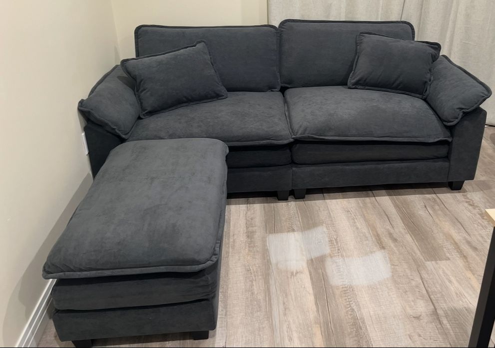 Sectional Sofa Comfy Couch W/ Ottoman & Pillows