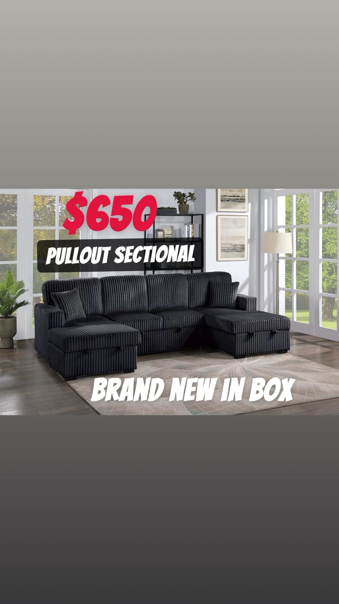 3-Piece Convertible Sectional Sleeper Sofa & 2 Chaise Storage/ Black, Brown,light And Dark Grey