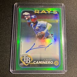 🔥🔥2024 Topps Chrome Junior Caminero Rookie Auto Green #d/99 