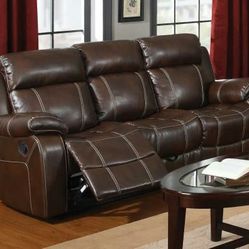 3 seats reclining sofa recliner genuine leather brown couch