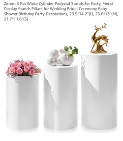 Zonon 3 Pcs White Cylinder Pedestal Stands for Party