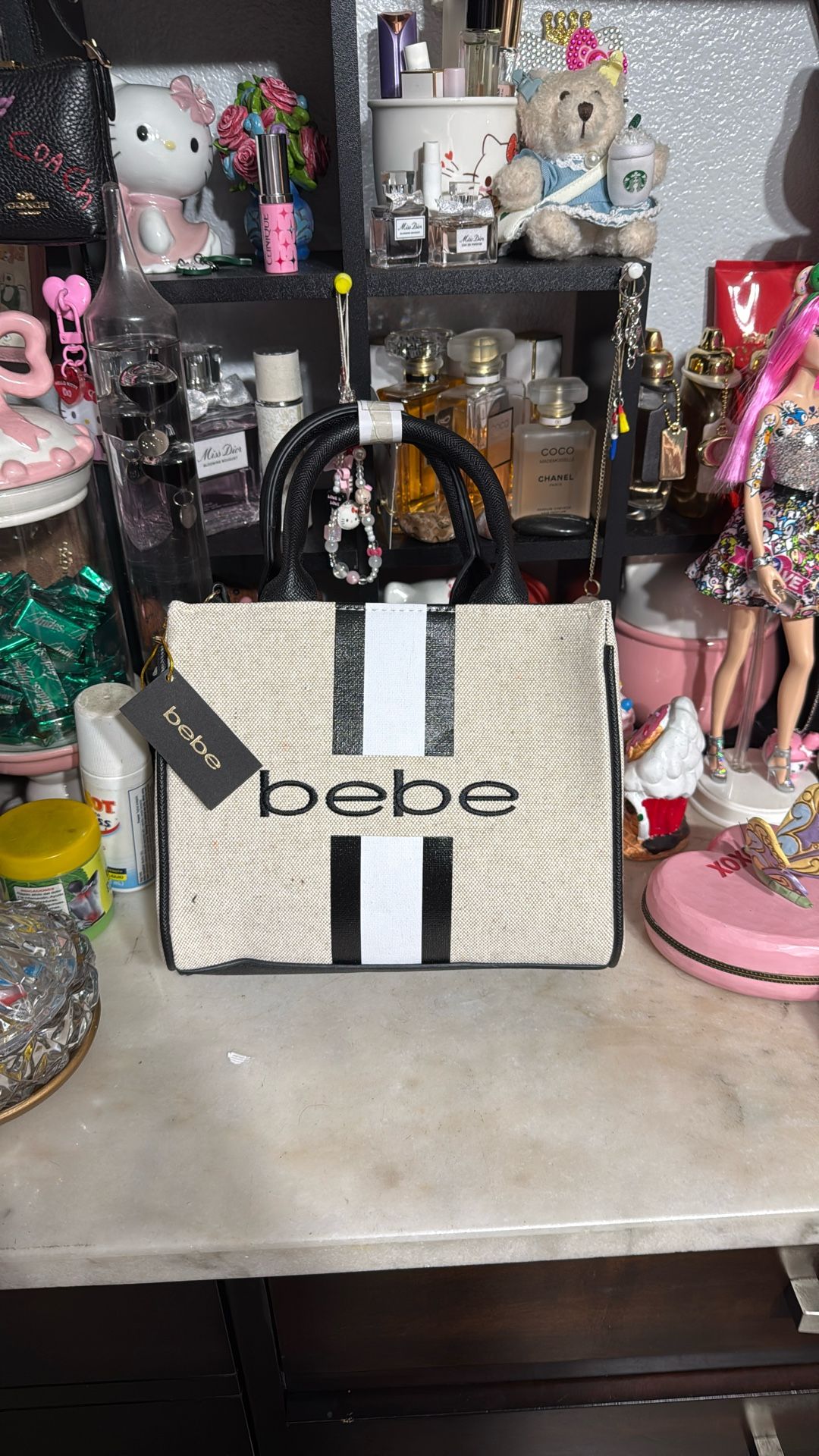 bebe … Paisley Mini Canvas Satchel Black/cream.