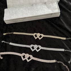 Diamond Tennis Heart Anklets Gold Silver Rose Gold 
