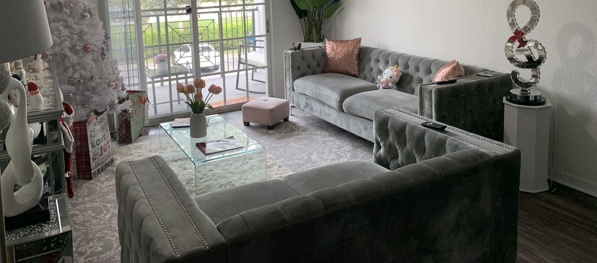 Silver Suede Couch Set w/ Design Gems