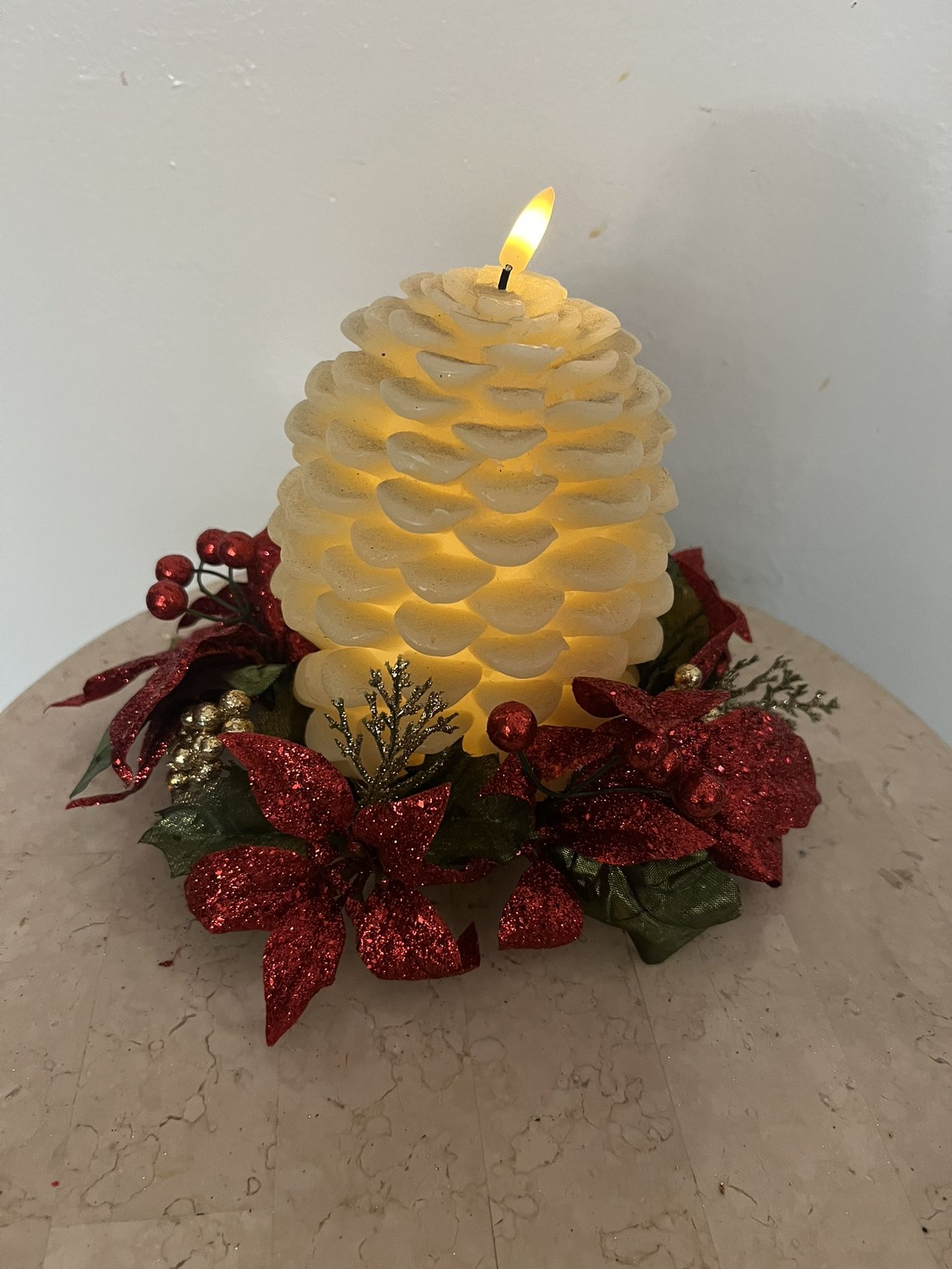 Ashland Candle Ring Wreath 3" Red/ Gold Flower Poinsettias And Leaves - Christmas/ Fall Decor Holiday