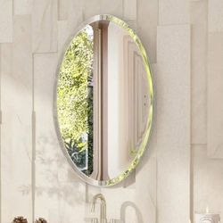 New Frameless Oval Mirror, 22" x 30" Bathroom Wall Mirror with Beveled Edge, Modern Decorative Vanity Mirrored 