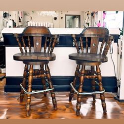 2 Swivel Spindle Back bar Chairs