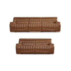 Luxury Real Leather Power Recliner Power Headrest Sofa And Loveseat 
