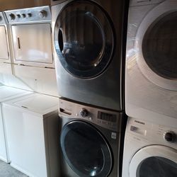 LG Front Load Washer And Stackable Gas Dryer Set In Stainless Steel 