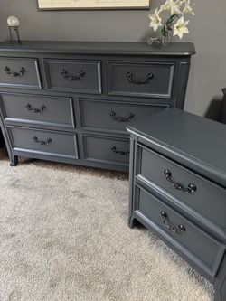 Gray Painted Dresser and Nightstand Set