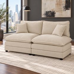 Armless Cloud Loveseat – Beige Chenille 2-Seater Sofa