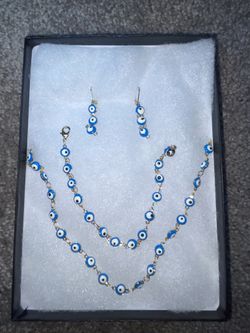 Blue Eye Necklace With Matching Bracelet And Earrings Necklace With Earrings Set NEED GONE 