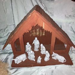 Vintage Fitz And Floyd Milk Glass 8Pc Nativity