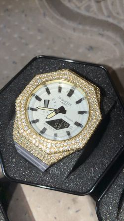 Iced Out Custom Gshock Gold Bezel Grey band