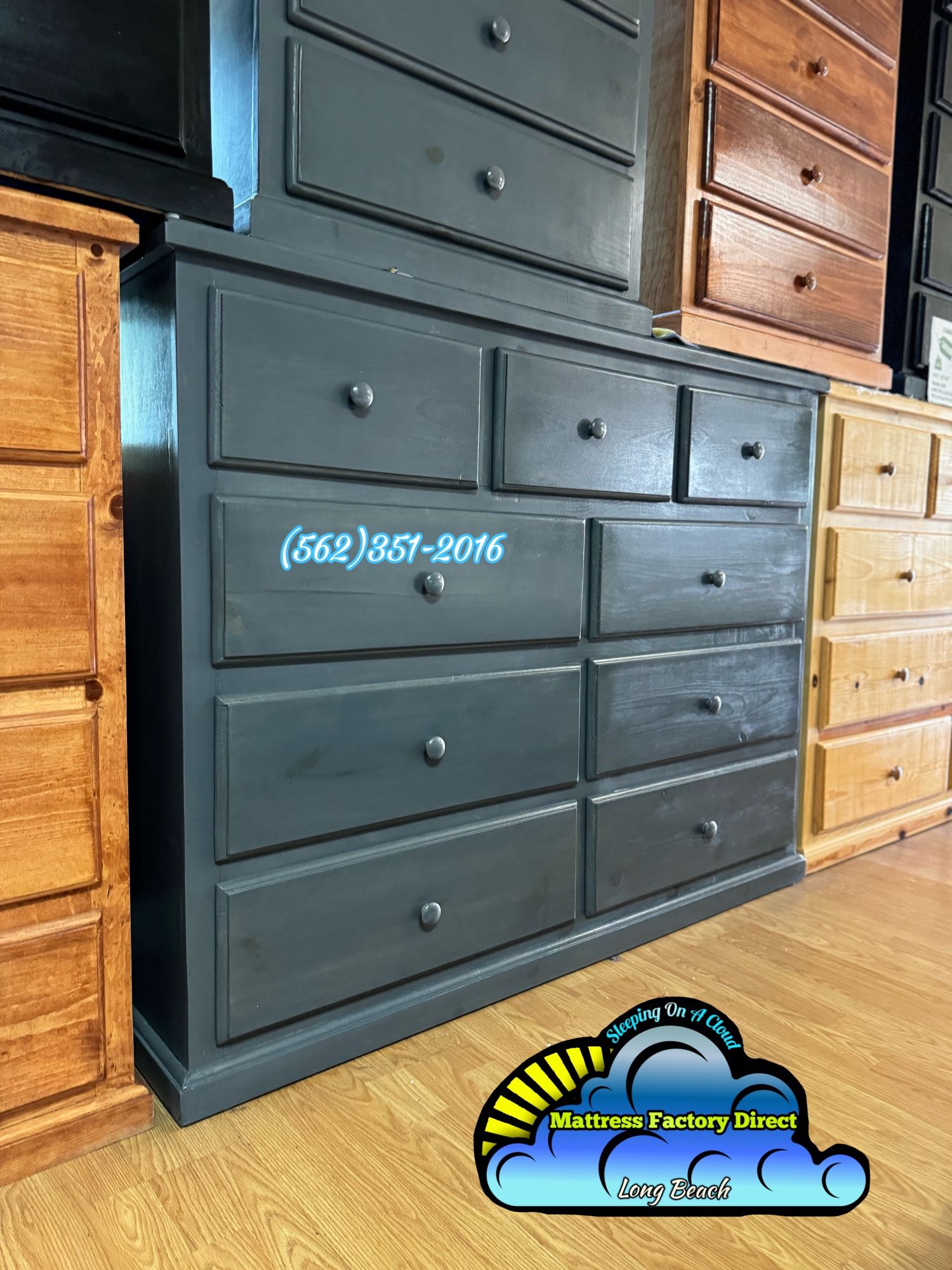 Nine Drawer Grey Pinewood Chest Mueble Dresser Chest