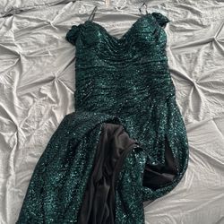 Off Shoulder Emerald Green Prom Dress