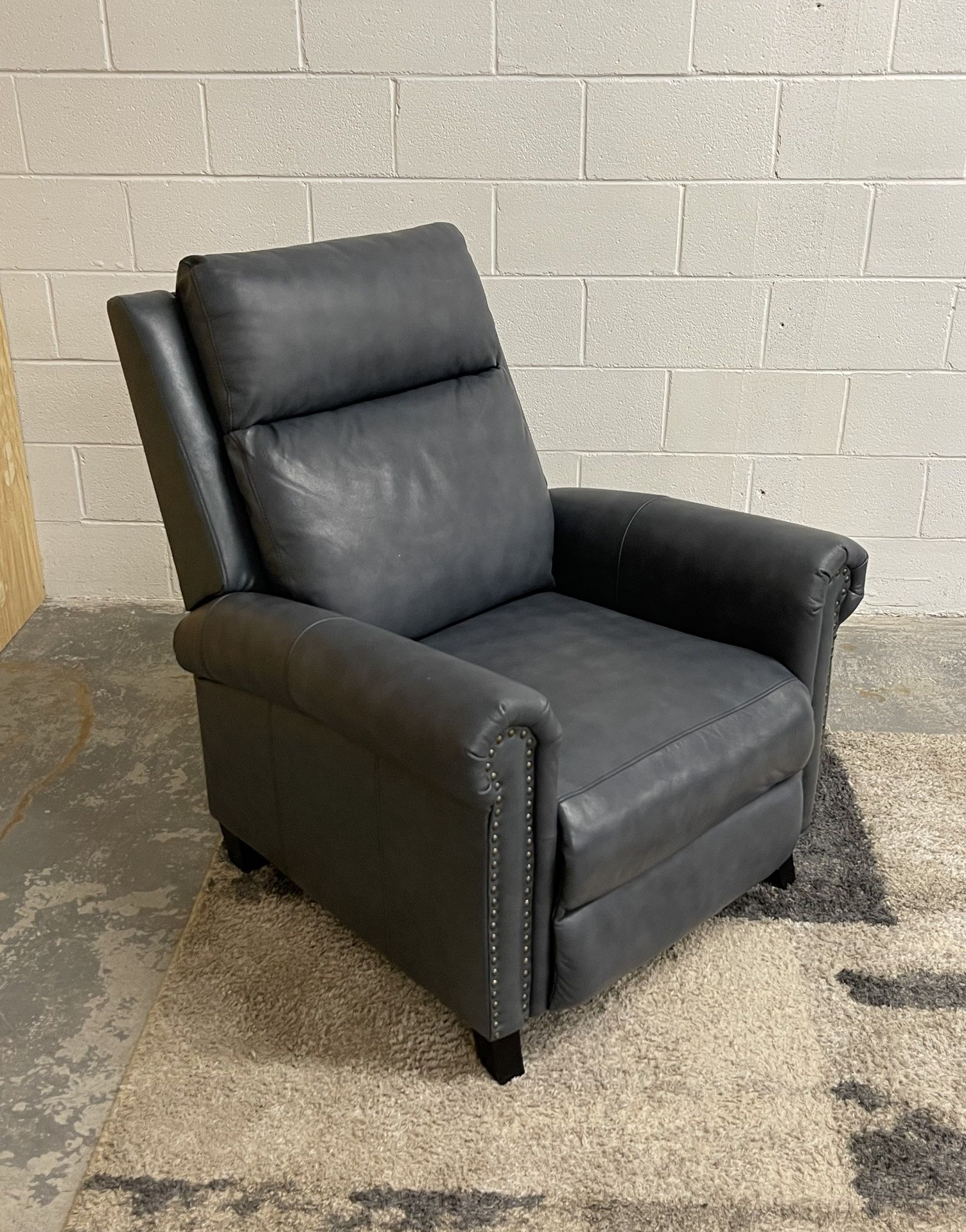 Navy Leather Pushback Recliner