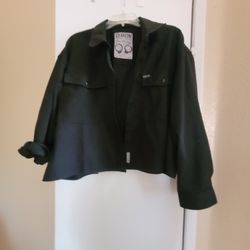 Womans DIXXON BlK Crop Button Up Long Sleeve 