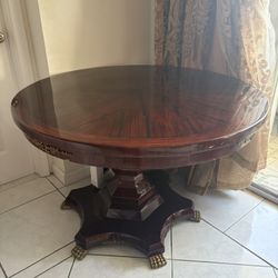 Empire-Style Mahogany Pedestal Center Table - Brass Lion Paw Feet