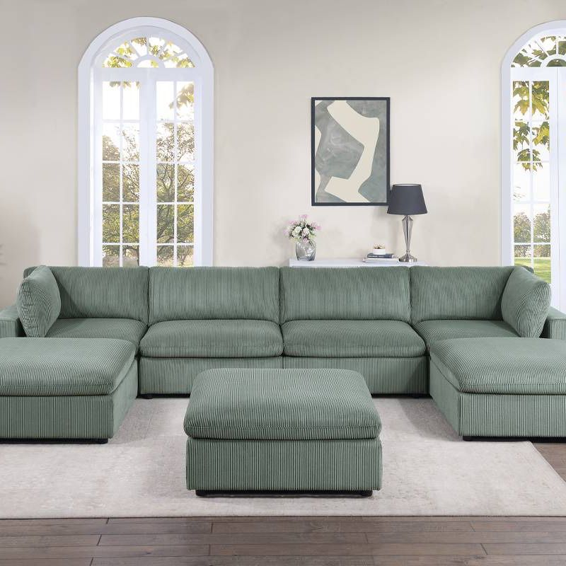Green Couch Sectional Sofa With Ottoman - Modular Sectional