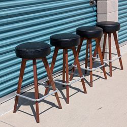 Vintage Mid Century Walnut Swivel Barstools - MCM