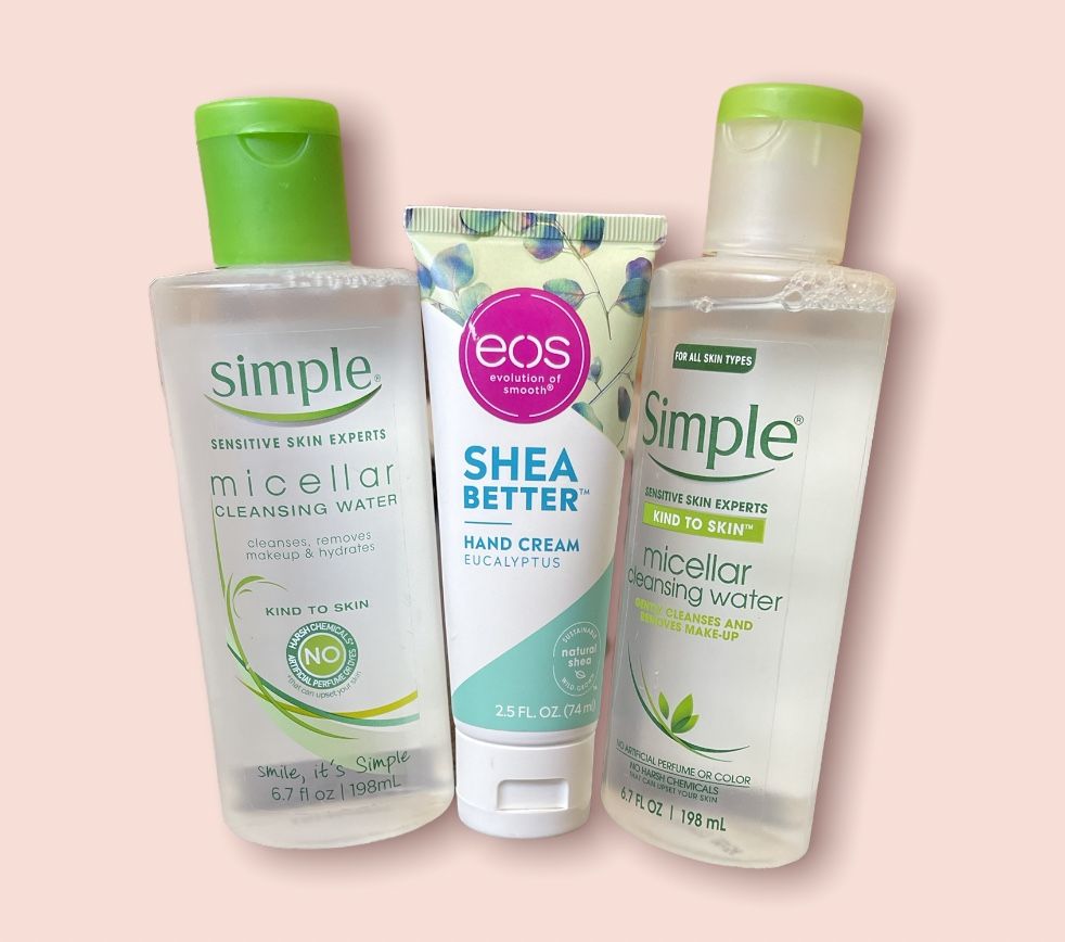 Simple Micellar Cleansing Water With EOS Shea Butter Eucalyptus Hand Cream