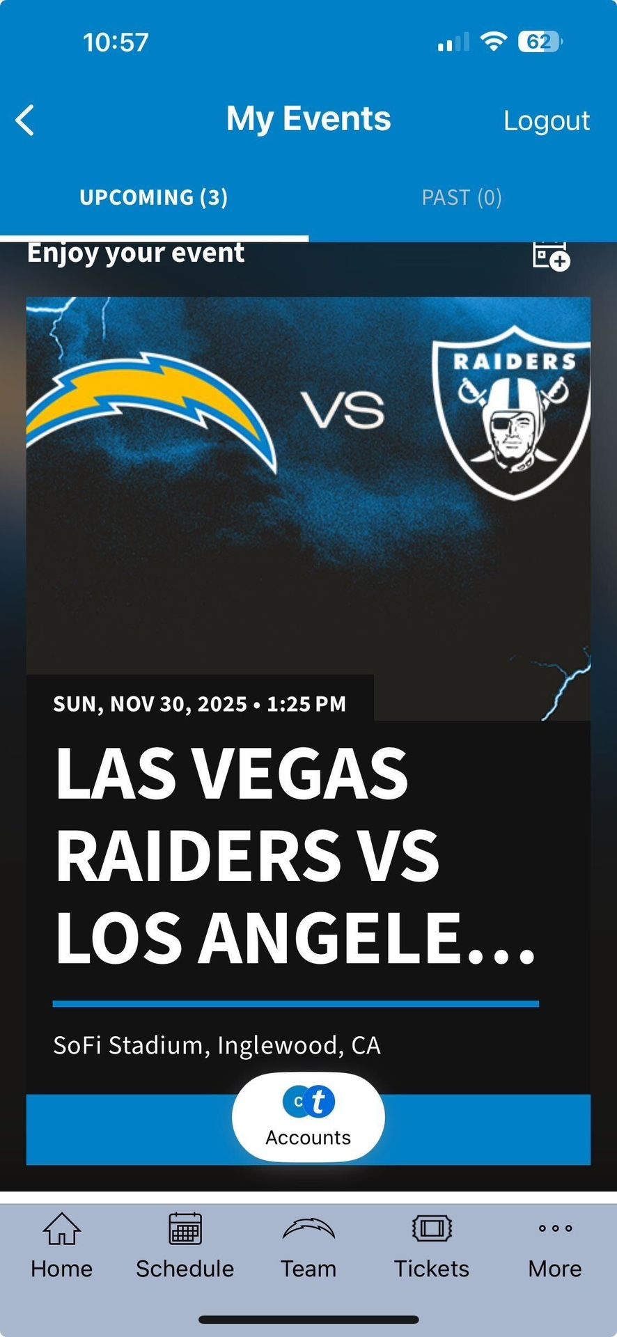 Selling 2X Tickets to The Los Angeles Chargers vs. Las Vegas Raiders $350 Each