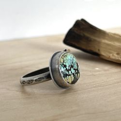 Blue Moon Turquoise, sterling silver and 18k g...OOAK