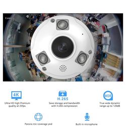4K POE IP Fisheye Camera, 1.7mm Lens, 49ft Infrared, WDR, Metal housing, IP66 Water-Proof Indoor&Outdoor Panoramic Security Camera(Compatible with Hik
