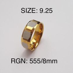 Stainless Steel Silver & Gold Ring Band For Men: Size-9.25/RGN-555