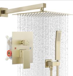 10" Square Rain Shower Faucet Set, Wall Mount, Brush Gold
304 SS , air tech boosts pressure 50%, dual spray, anti-fingerprint
