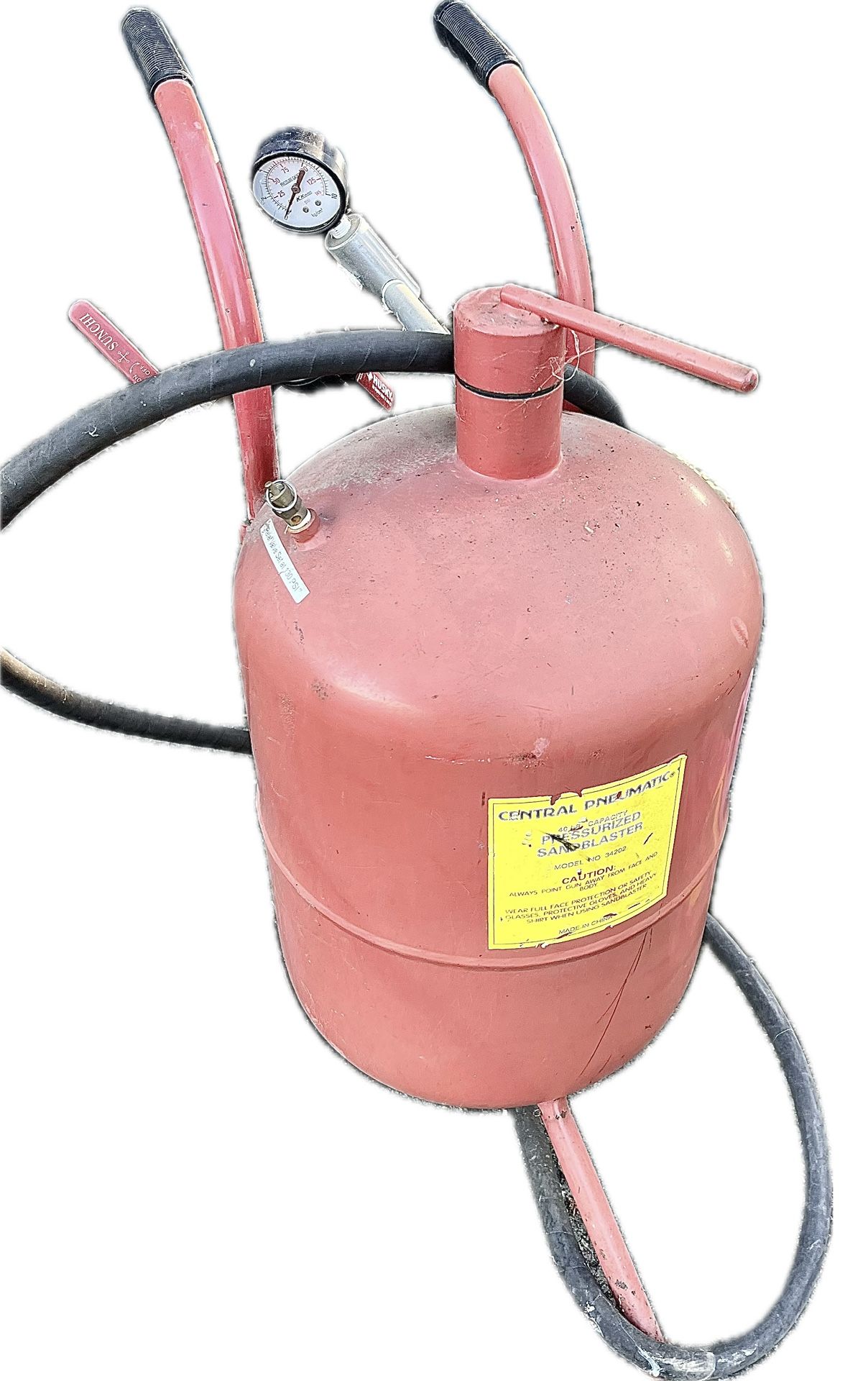 Central Pneumatic Pressurized Sandblaster Abrasive Blasting Tank + Gauge & Hose