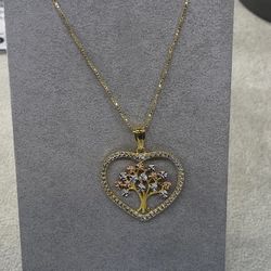14 K Tri Color Good Tree of life heart 18” pendant