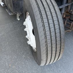 Michelin X Multi 265/70R19.5 tire mounted on an 8-lug freshly white steel rim. $60 extra for the rim/ if you’re just looking for the tire you need to 