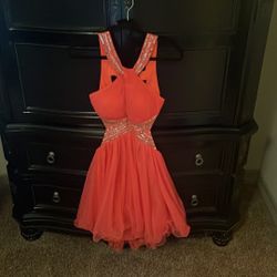 Blondie Nites Orange Sequin and Beaded Cocktail Dress