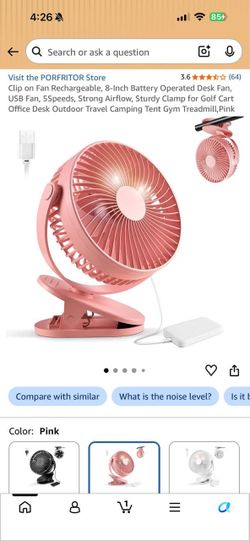 PORFRITOR Pink Clip-On Rechargeable Desk Fan #374