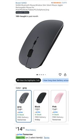 SUNGI Wireless Slim Bluetooth Mouse Gray