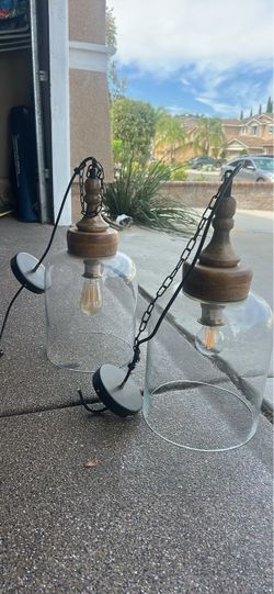 Rustic Glass Jar Pendant Lights Set of 2