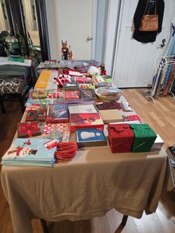 Big Lot Of Holiday Items From Plates Napkins Gift Bags Decoration Wrapping Paper Forks Cards